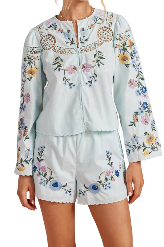 Cleo Floral Long Sleeve and Mini Shorts Set