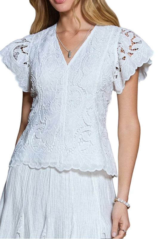 Jenna Lace Short Sleeve Peplum Blouse