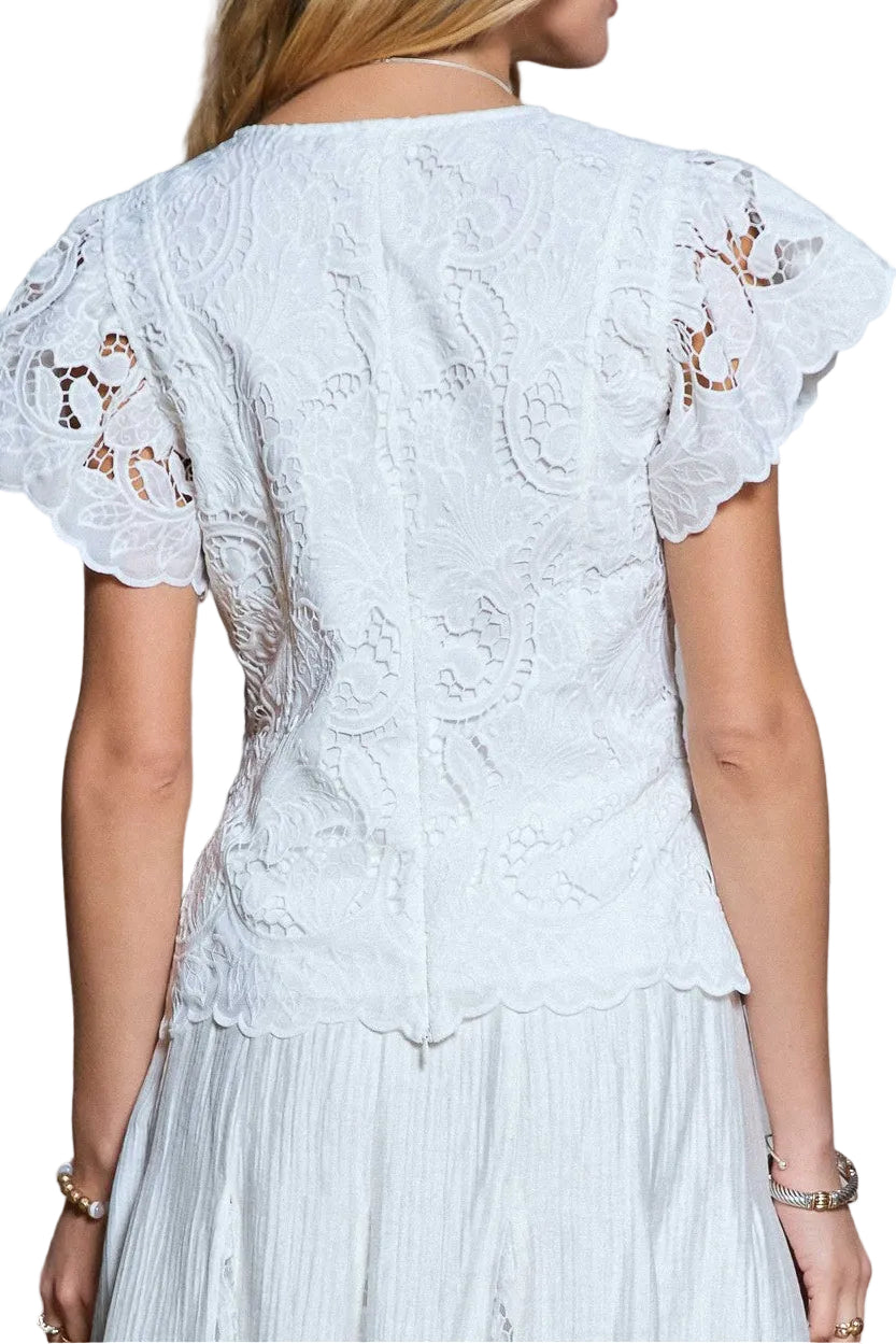 Jenna Lace Short Sleeve Peplum Blouse