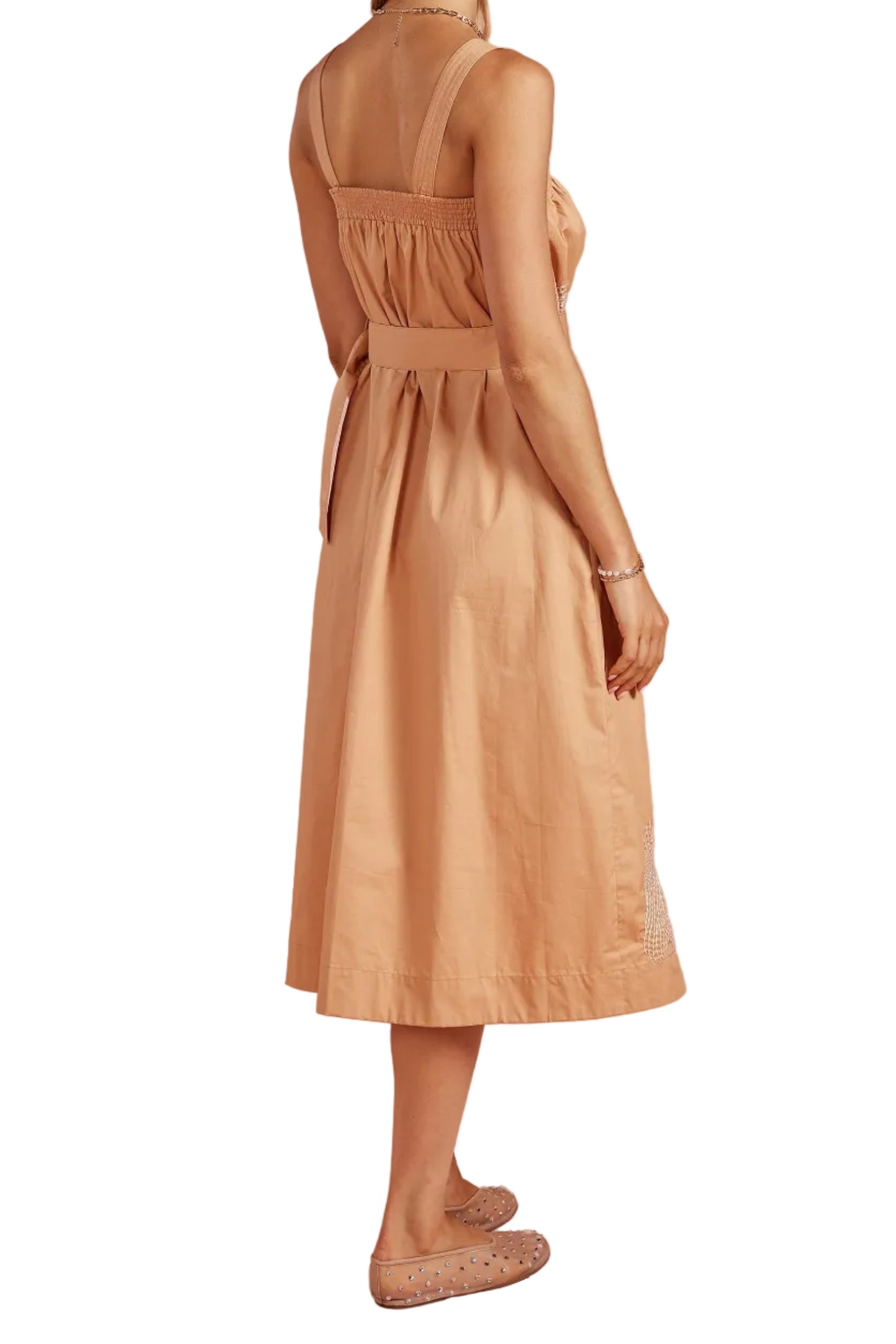 Dorinda Embroidered Sleeveless Belted Midi Dress