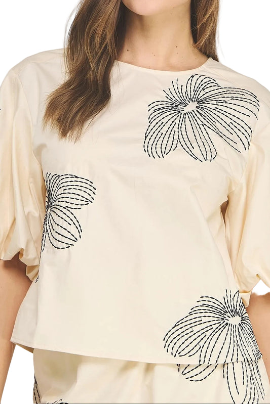 Nara Floral Embroidered Puff Sleeve Top