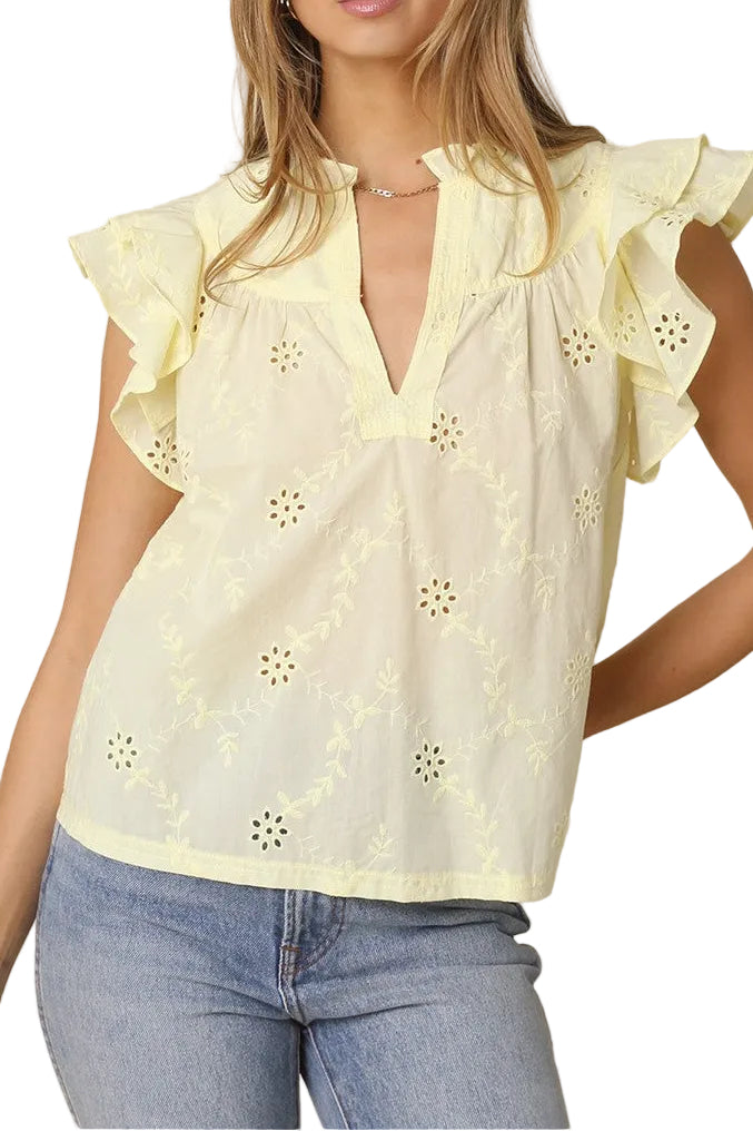 Yasmin Eyelet Ruffle Sleeve Blouse