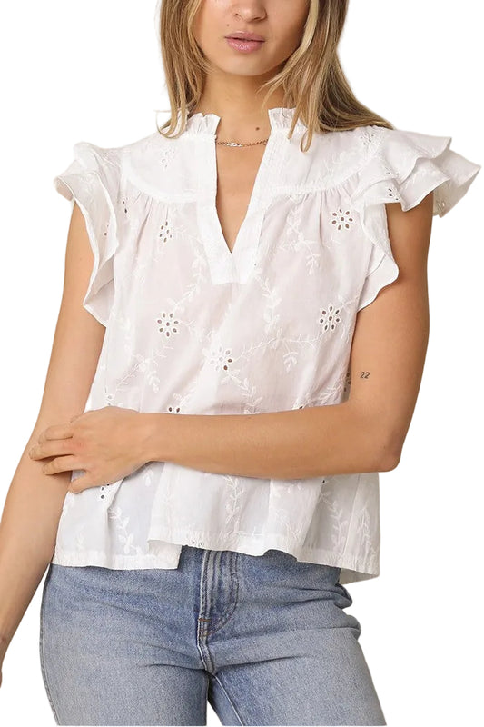Yasmin Eyelet Ruffle Sleeve Blouse