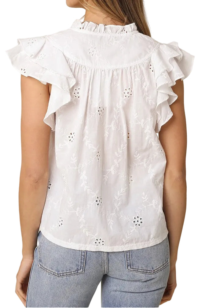 Yasmin Eyelet Ruffle Sleeve Blouse