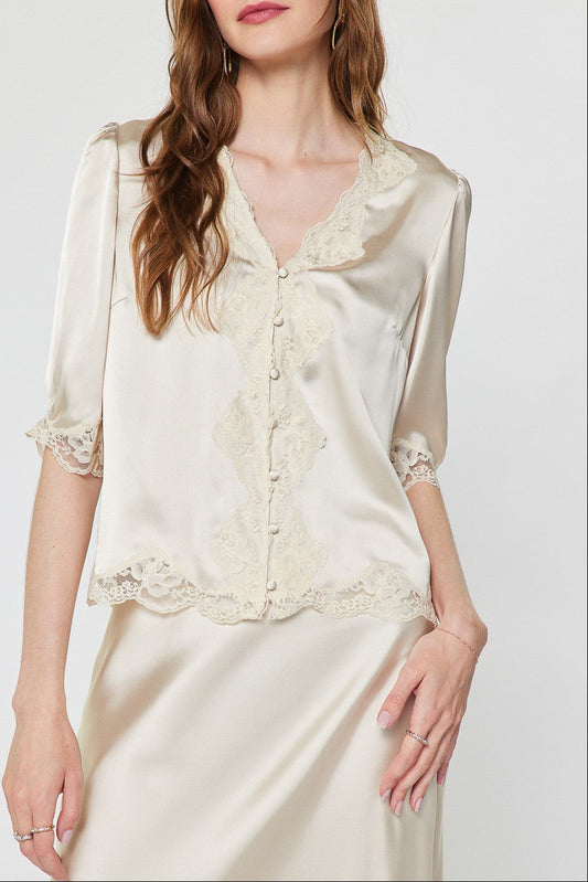Briar Satin Lace Top In Ecru
