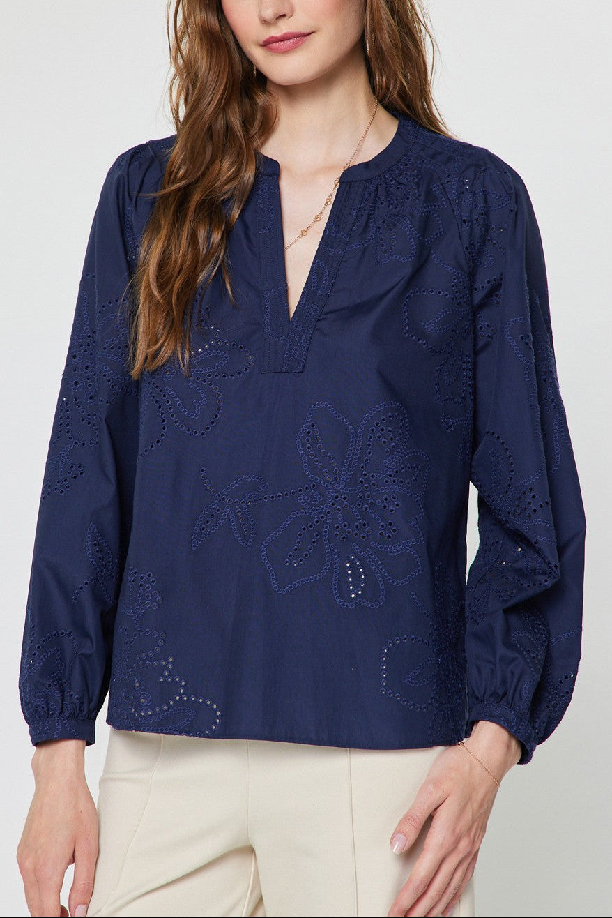 Sloane Long-sleeve Eyelet Top