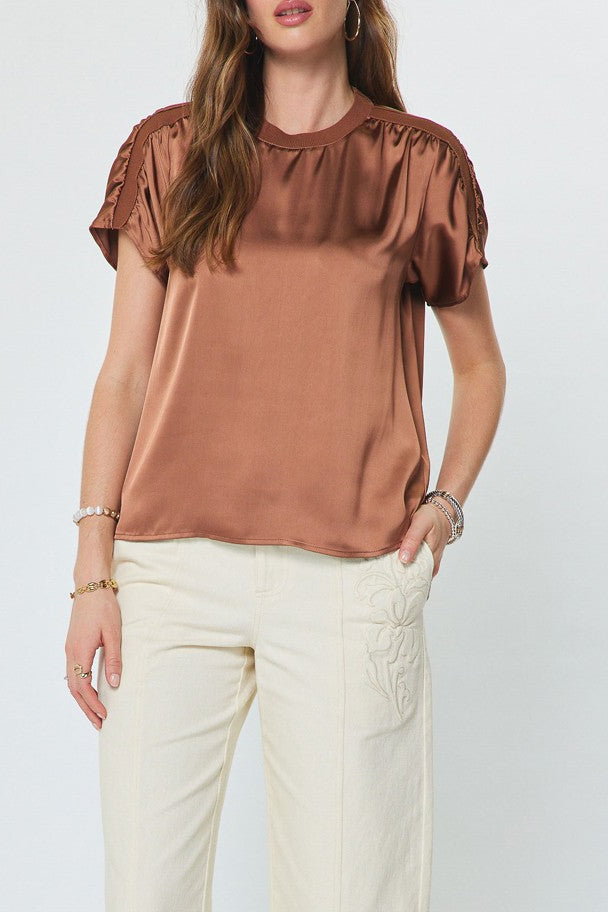 Blair Satin Detailed Top In Mocha Mousse