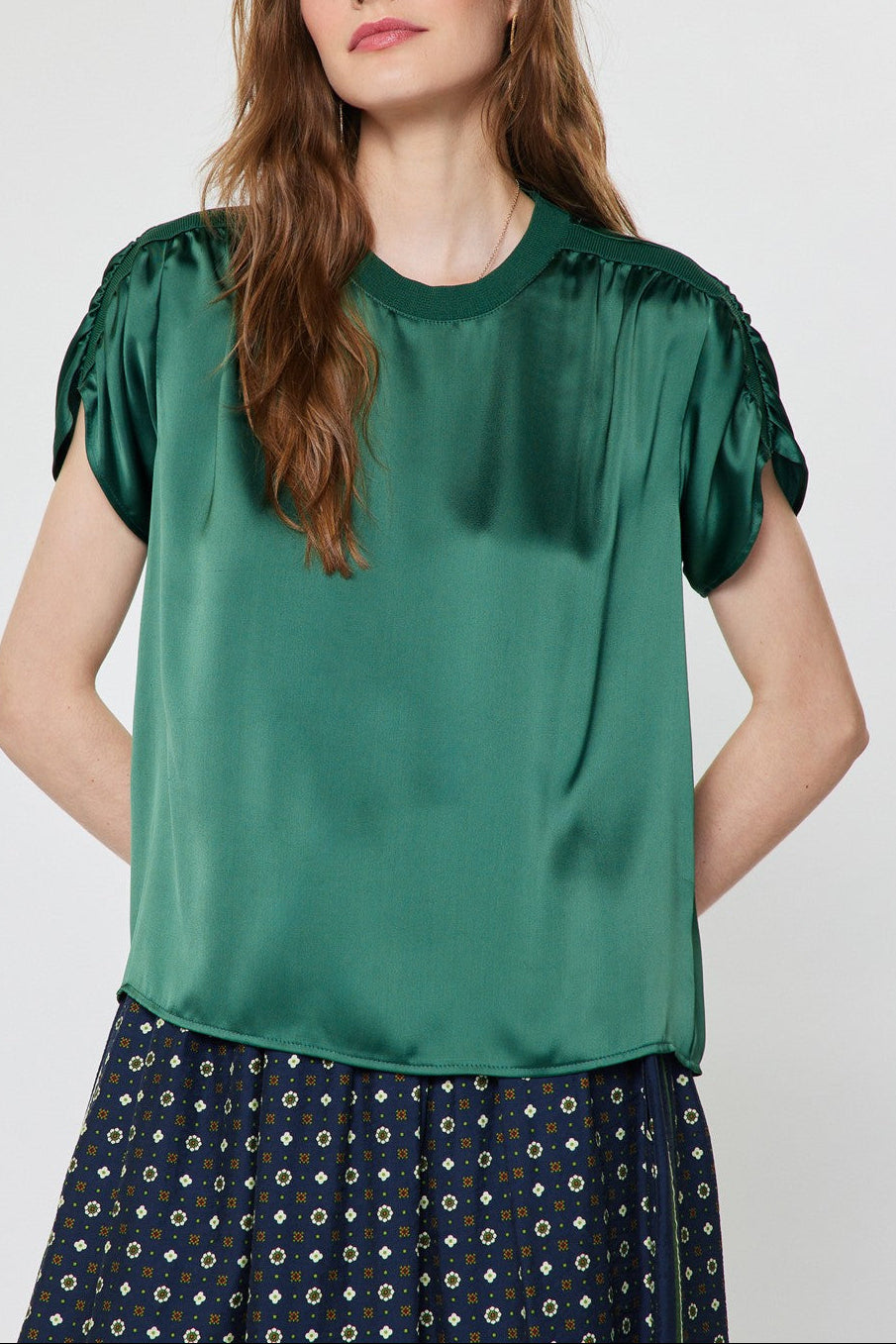 Blair Satin Detailed Top In Cypress