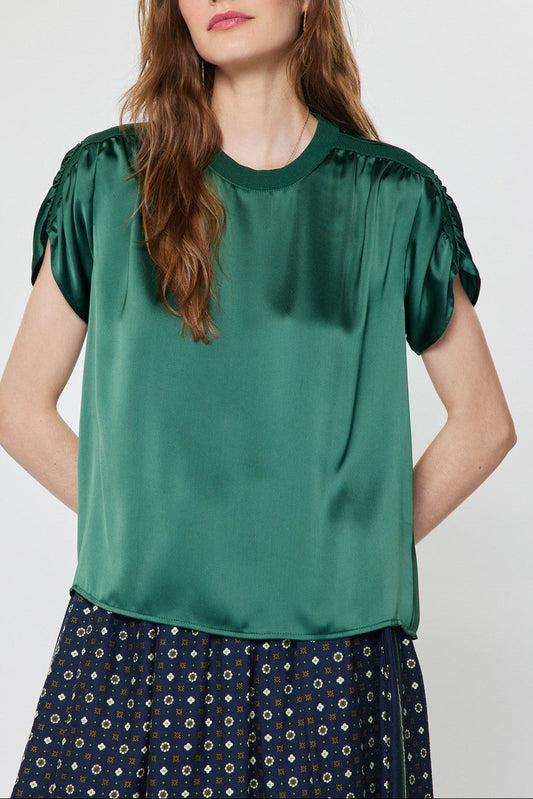 Blair Satin Detailed Top In Cypress