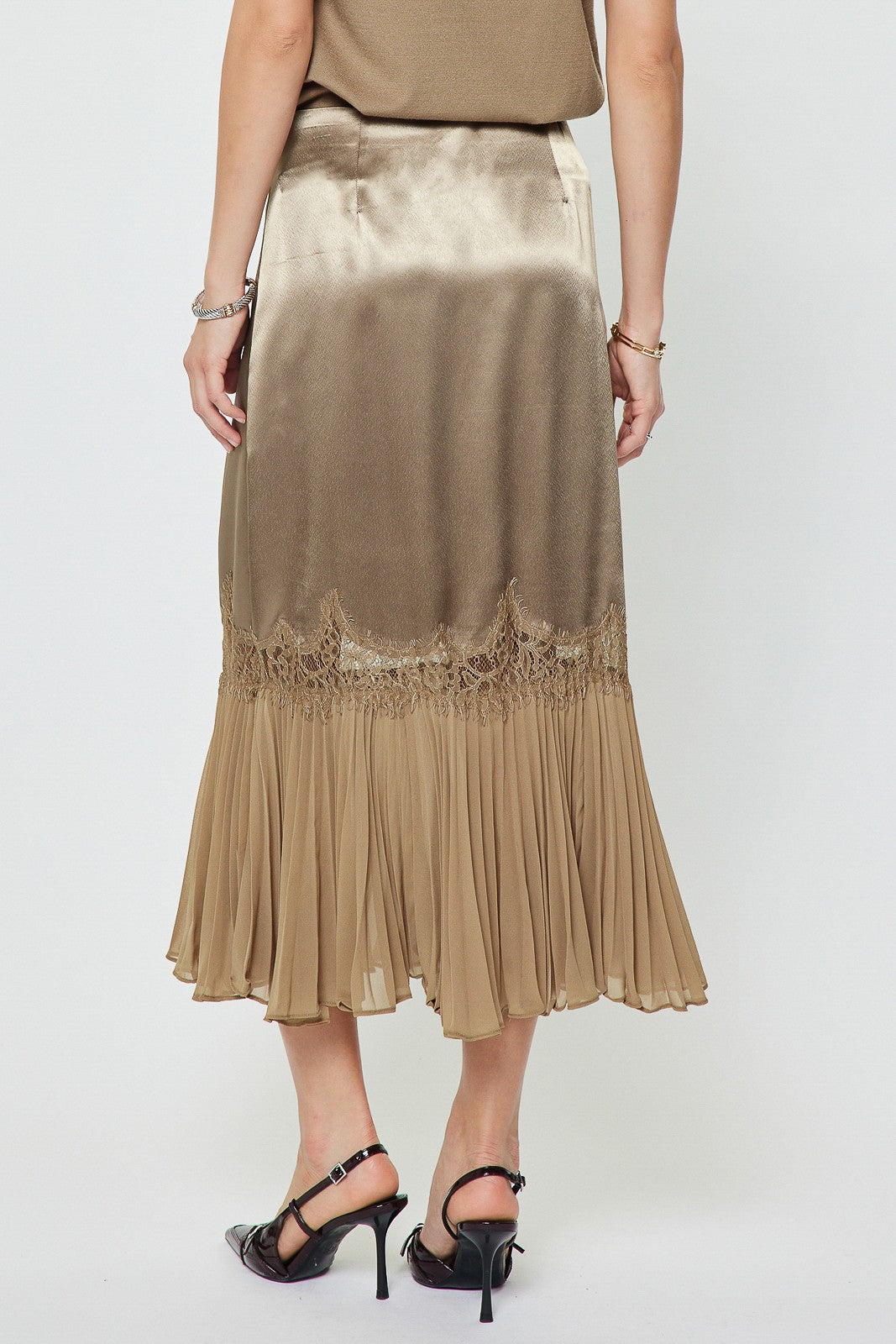 Harkins Lace Satin Midi Skirt In Brown