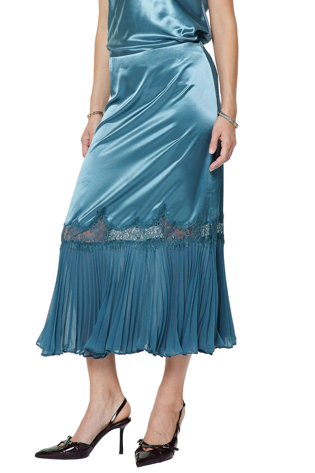Harkins Lace Satin Midi Skirt In Blue