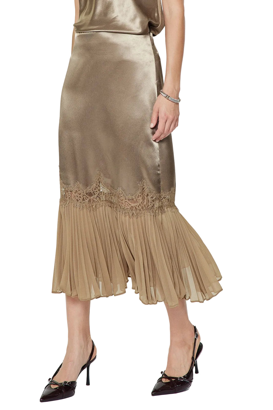 Harkins Lace Satin Midi Skirt In Brown