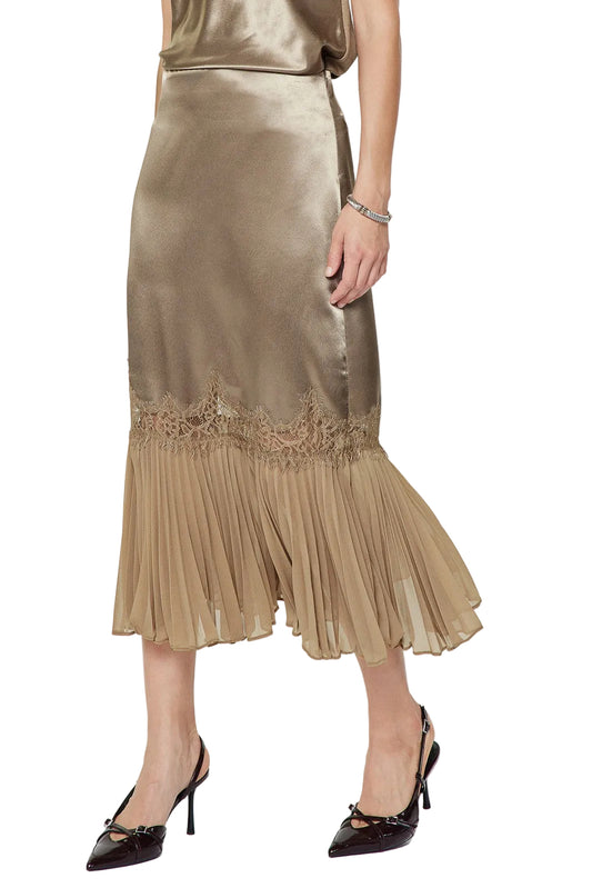 Harkins Lace Satin Midi Skirt In Brown