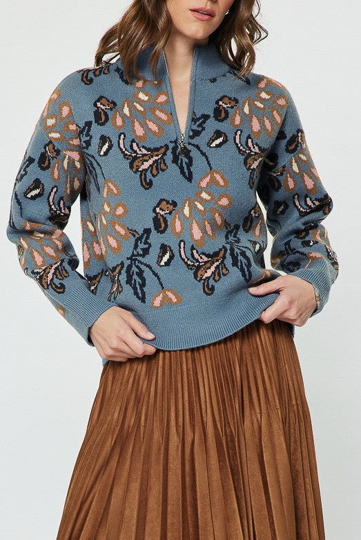 Harlow Pattern Half Zip Sweater