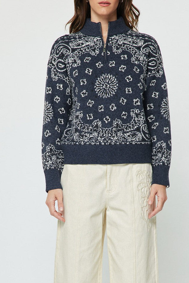 Collins Half Zip Sweater In Dark Denim