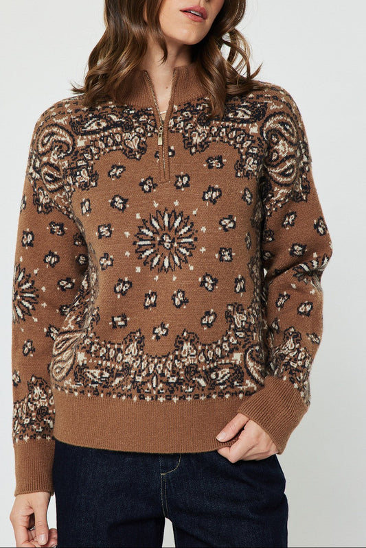 Collins Half Zip Sweater In Caramel