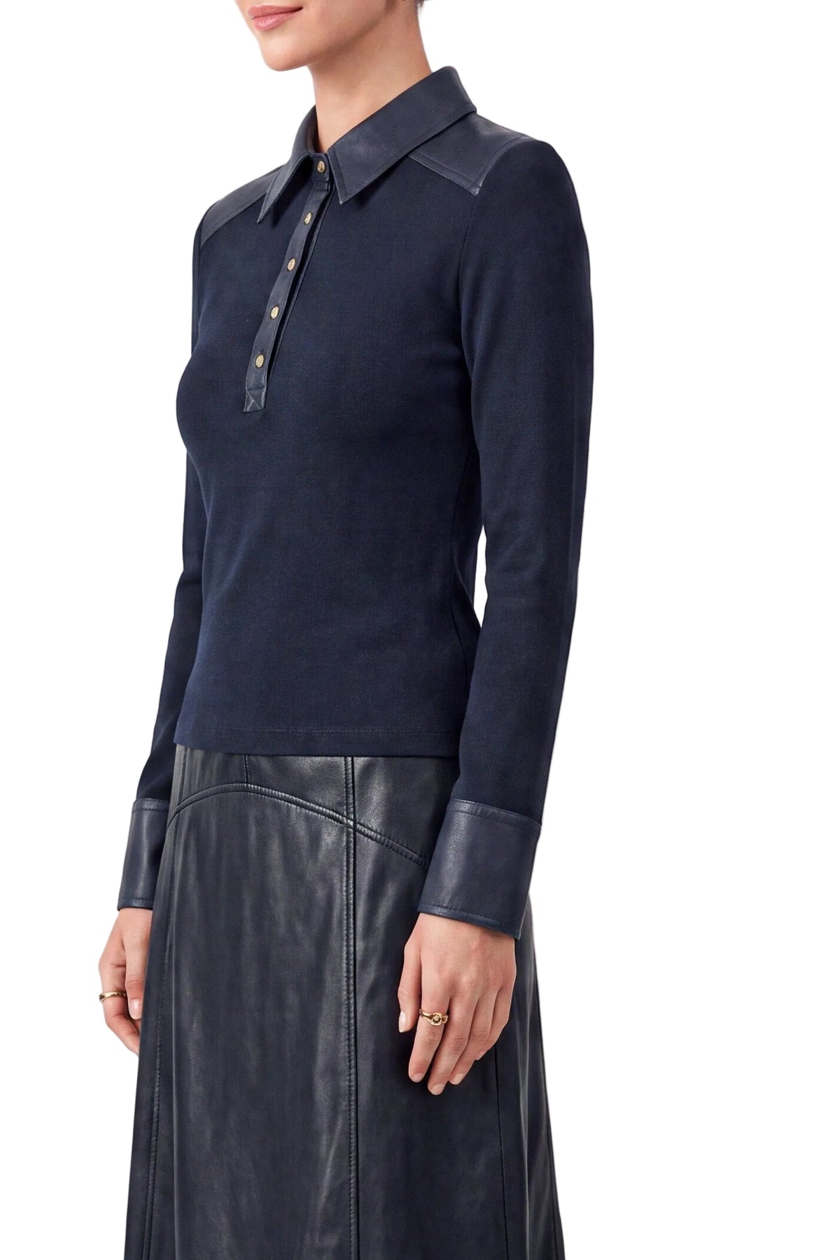 Railey Ribbed Long Sleeve Top In Navy