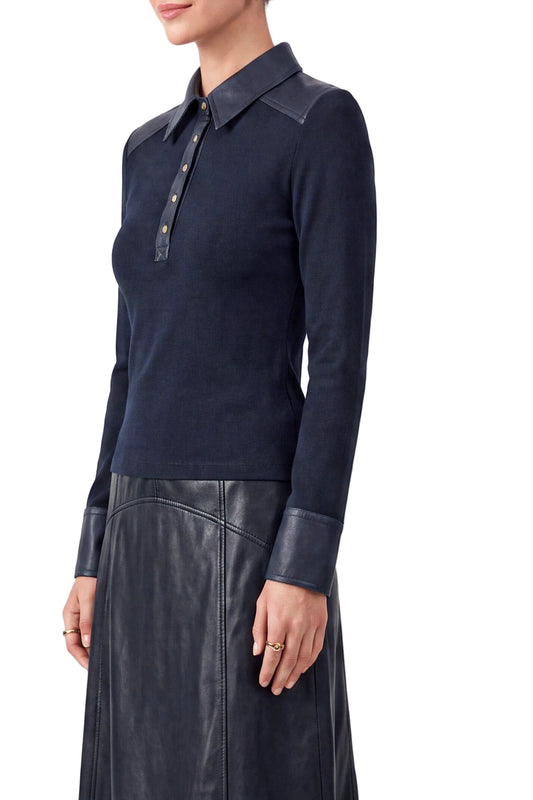 Railey Ribbed Long Sleeve Top In Navy