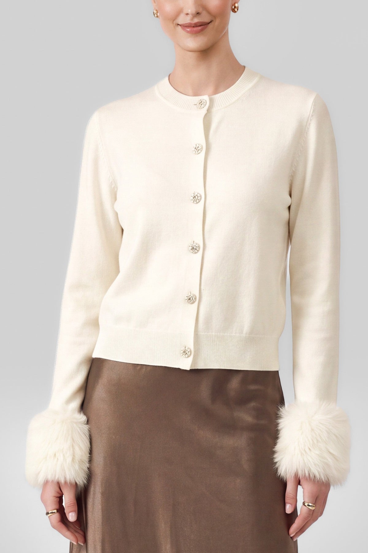 Parker Fur Sleeve Cardigan In Ivory