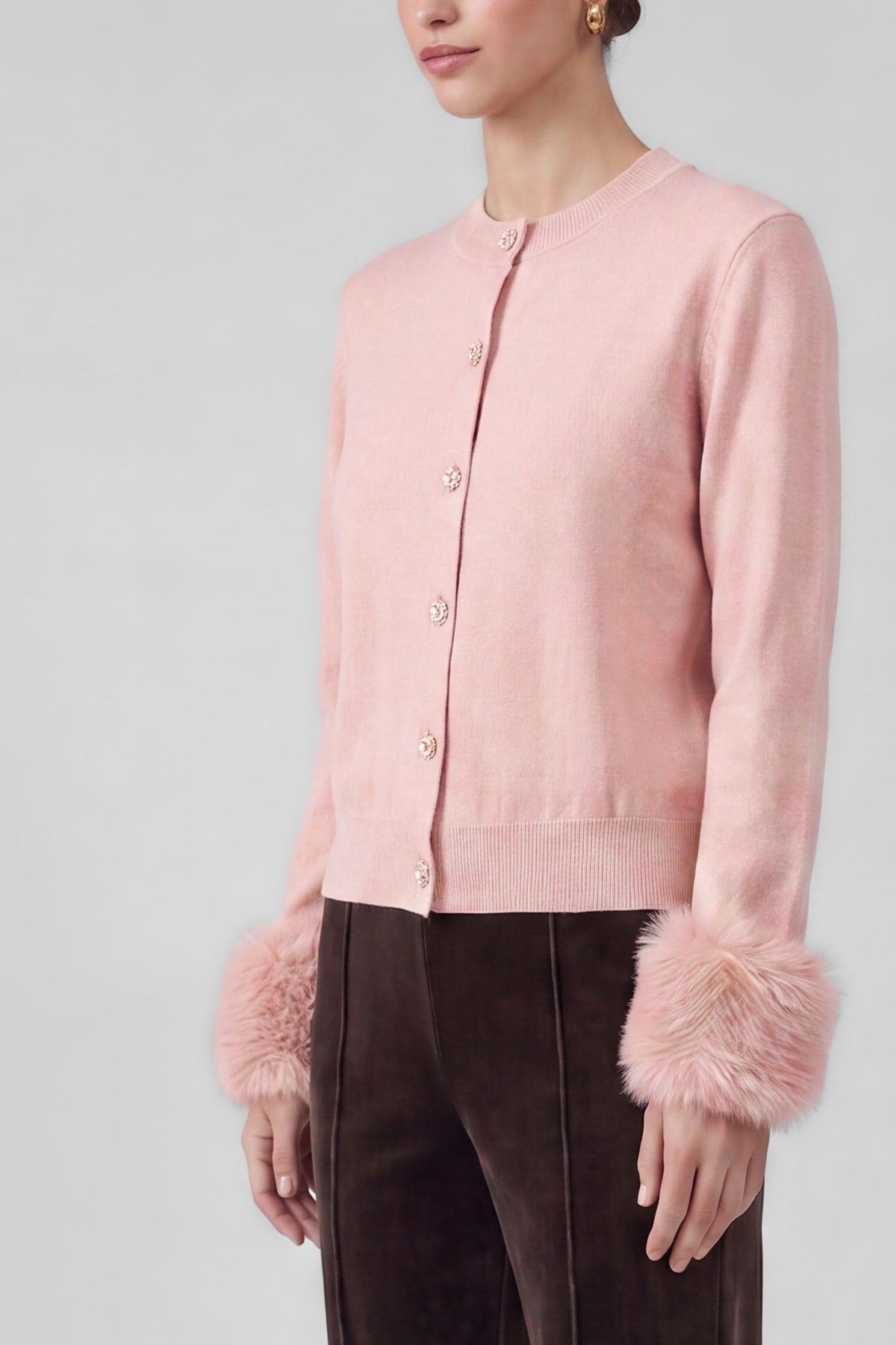Parker Fur Sleeve Cardigan In Pink