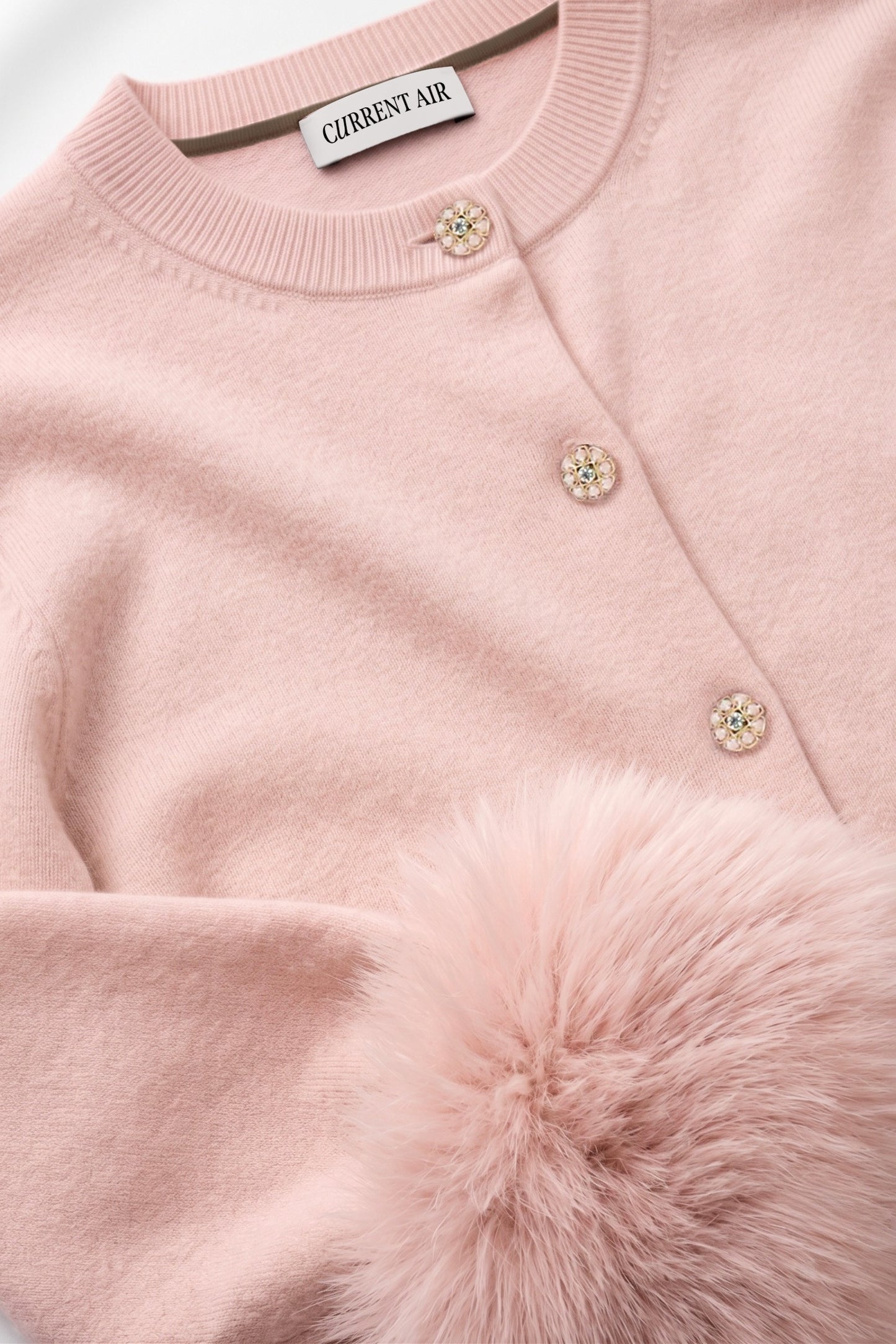 Parker Fur Sleeve Cardigan In Pink