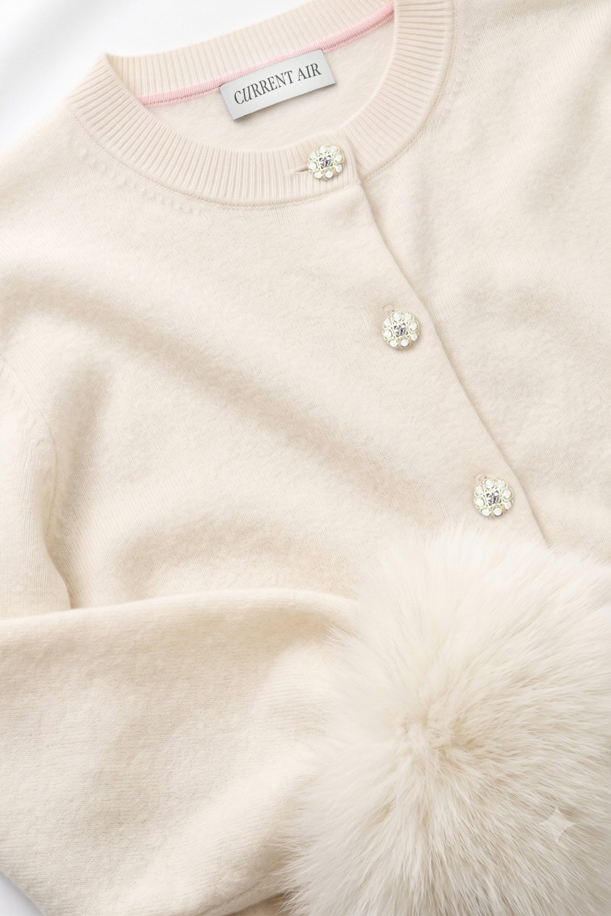 Parker Fur Sleeve Cardigan In Ivory
