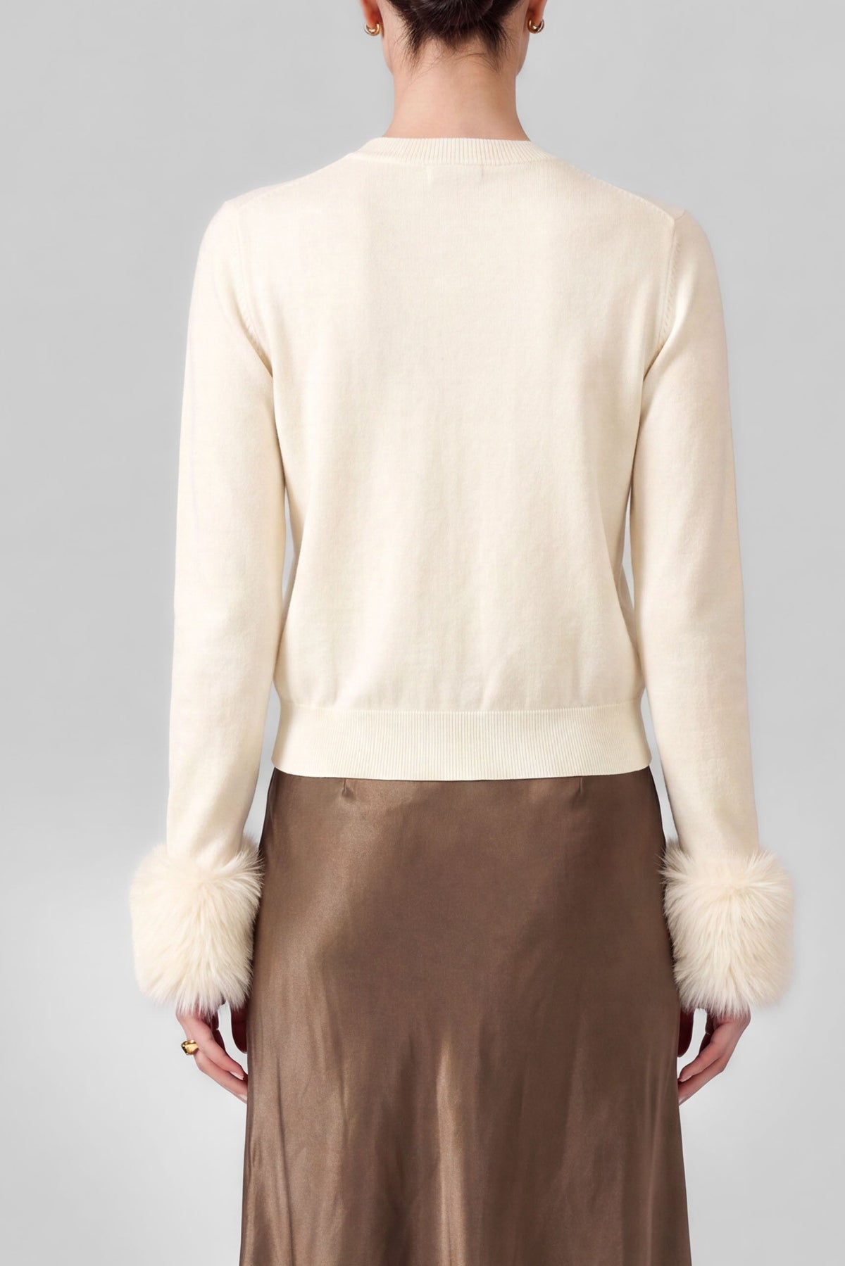 Parker Fur Sleeve Cardigan In Ivory
