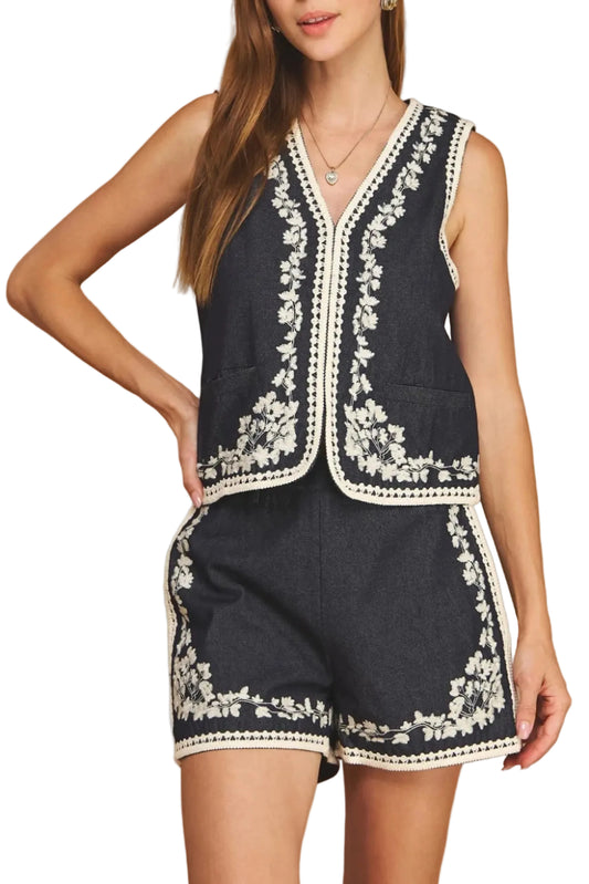 Andrea Embroidered Denim Set