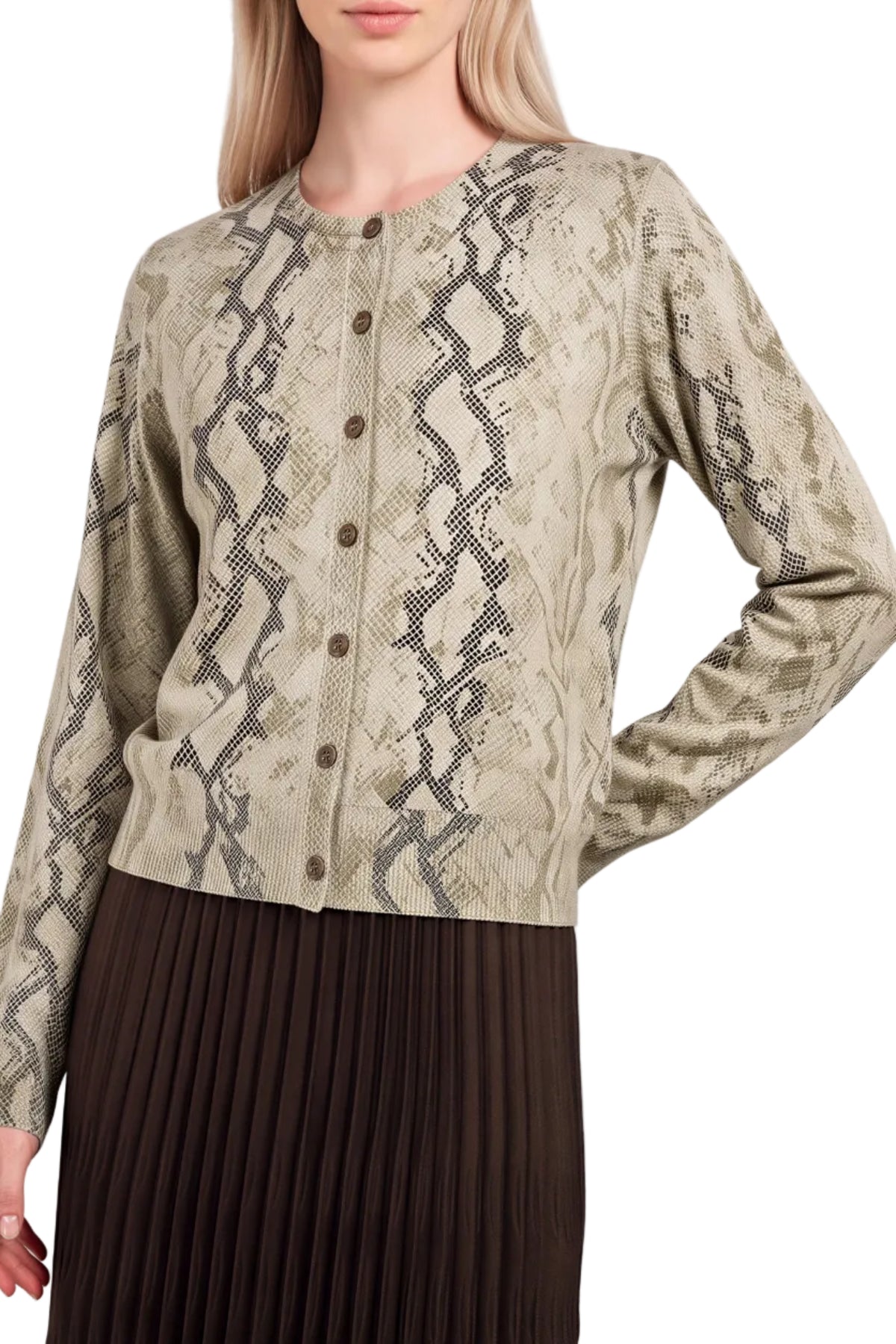 Laurel Long Sleeve Button Down Snake Skin Top