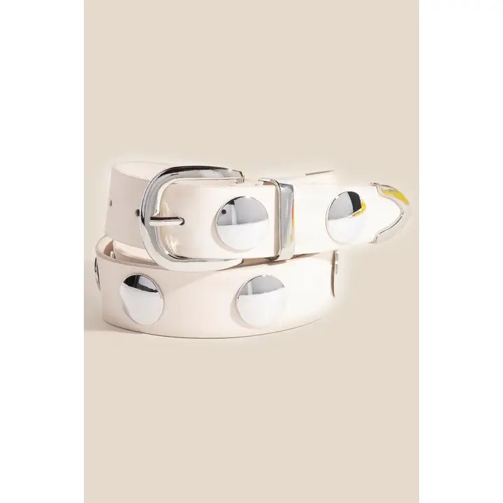 Metallic Disc Studded Vegan Leather Belt