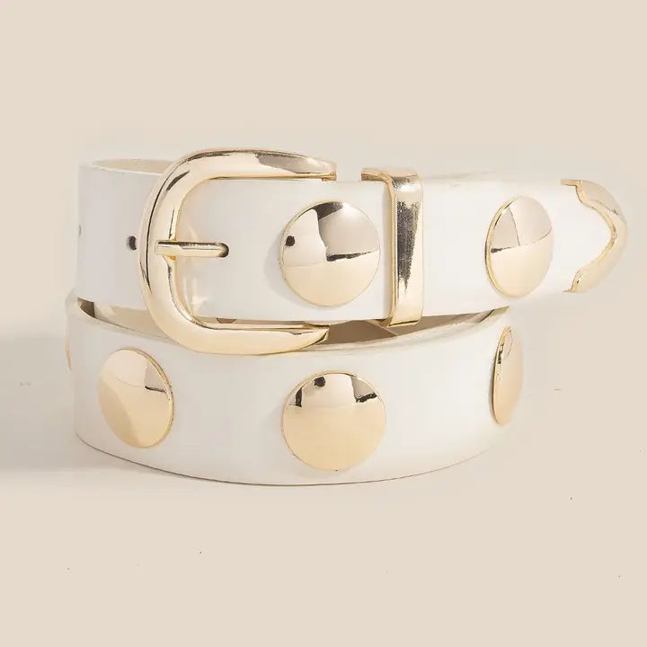 Metallic Disc Studded Vegan Leather Belt