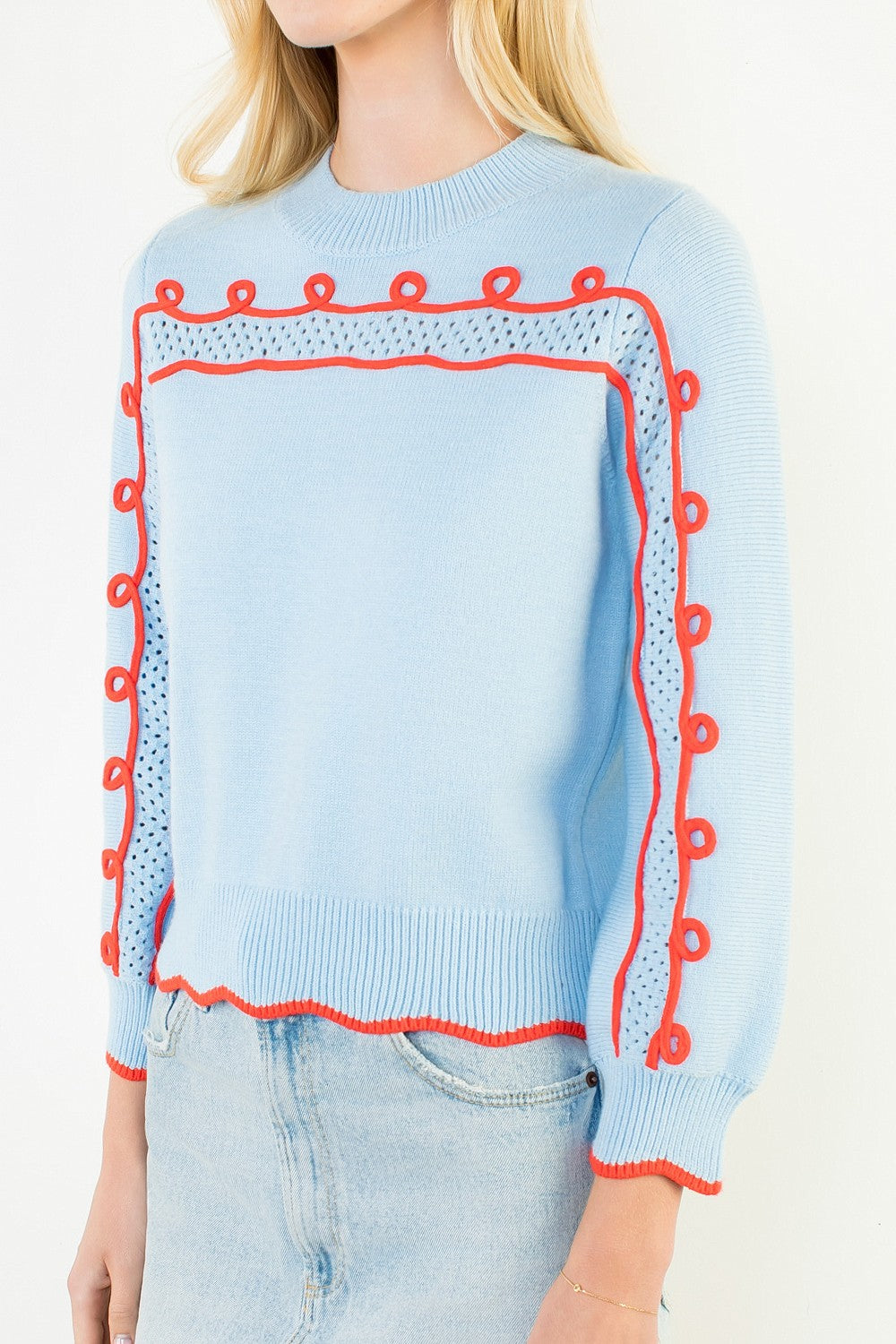 Romy Wavy Knitted Sweater in Blue