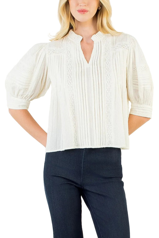 Eliza Puff Sleeve Peasant Top in Cream
