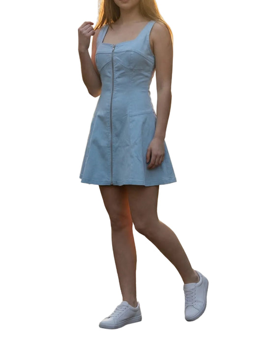 Rita Square Neck Zip-front Fit & Flare Mini Dress