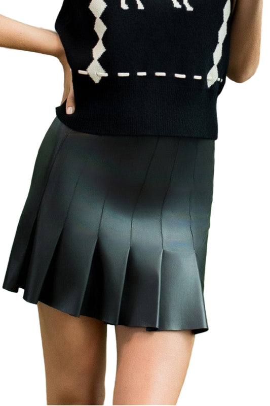 Carly Pleated Leather Skirt