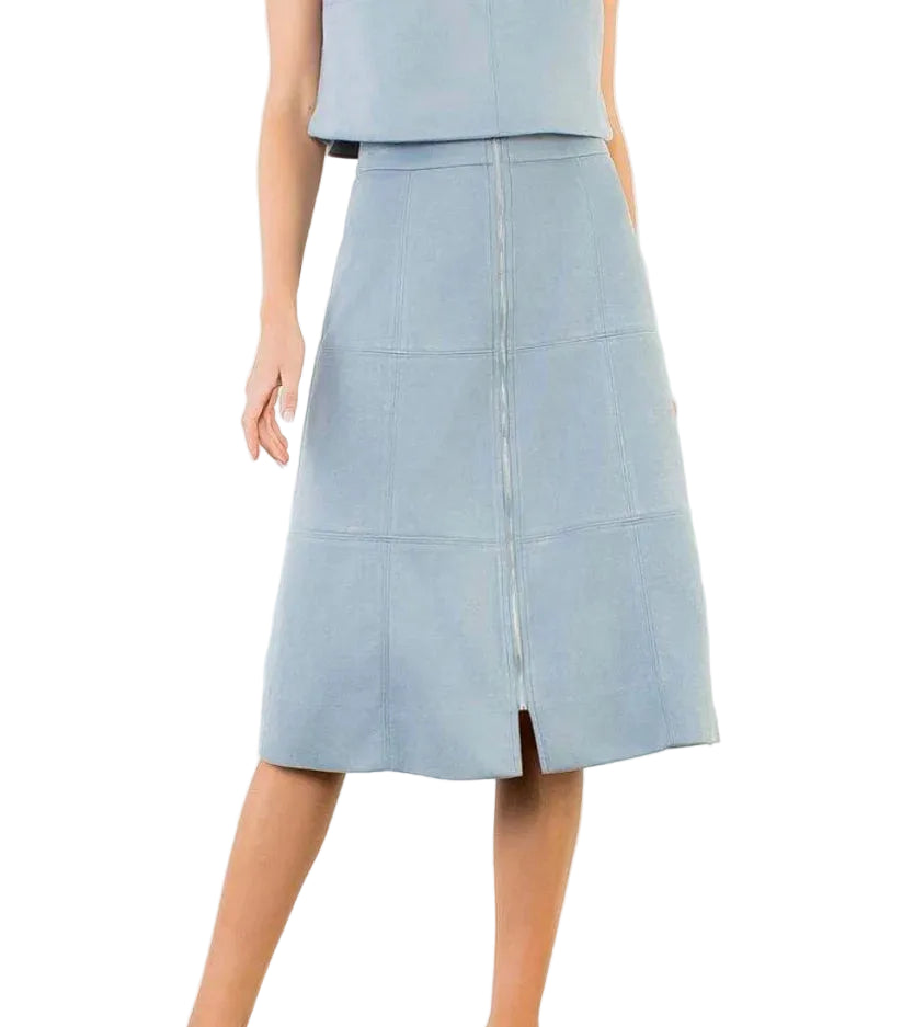 Isla Suede Zipper Midi Skirt