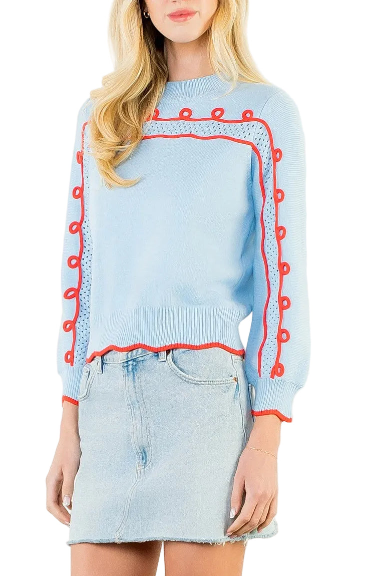 Romy Wavy Knitted Sweater in Blue