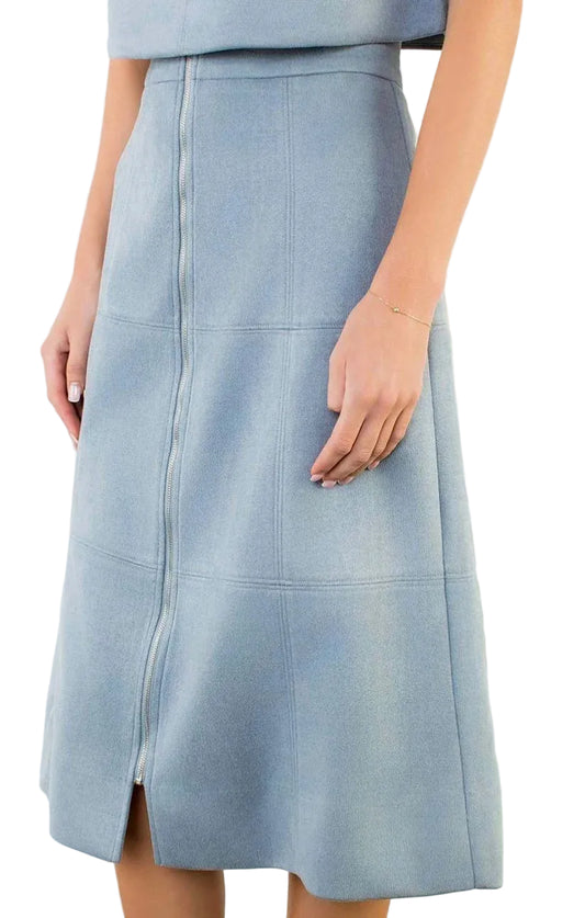 Isla Suede Zipper Midi Skirt