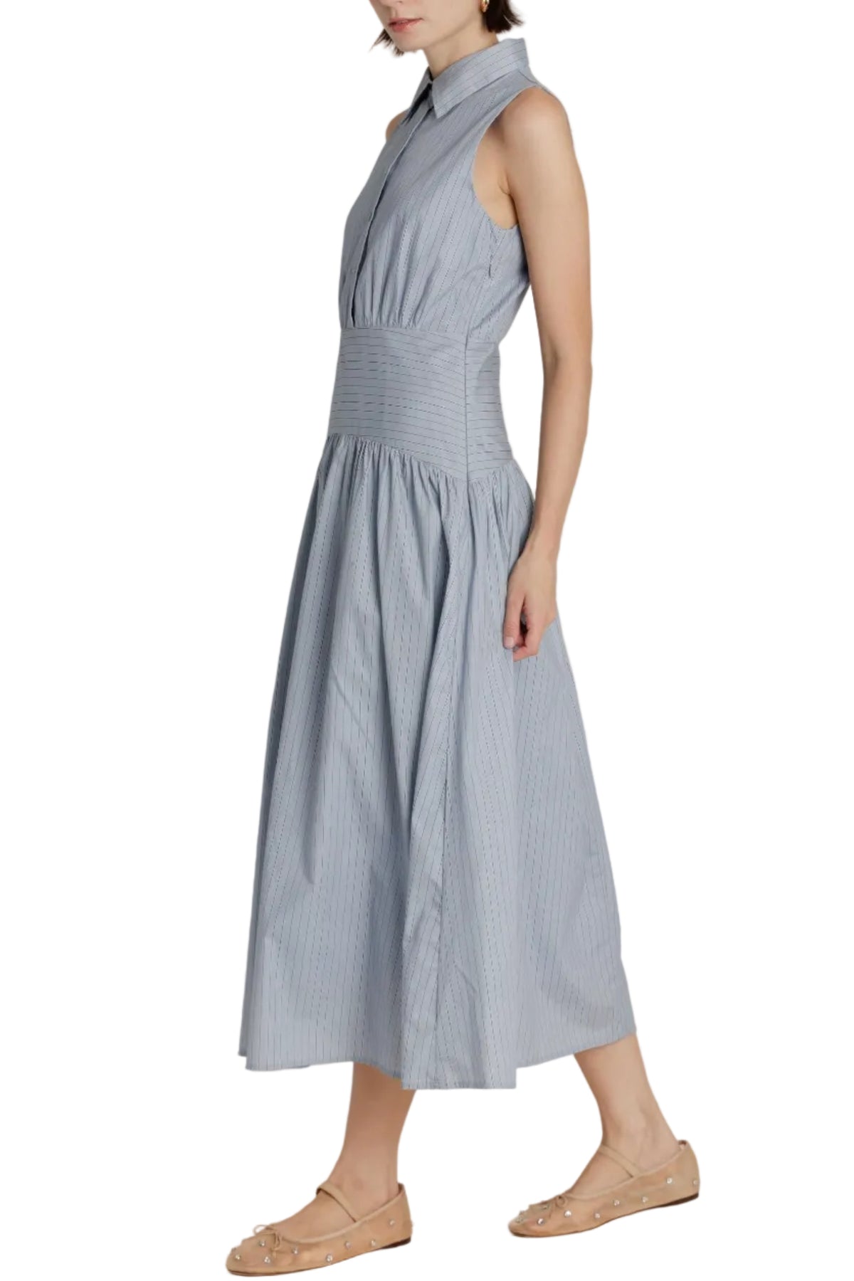 Lindsey Striped Curved Yoke Midi Dress
