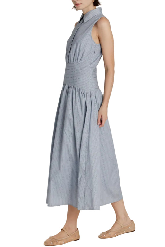 Lindsey Striped Curved Yoke Midi Dress