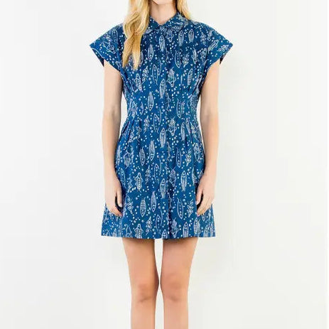 Hampton Short Sleeve Fish Print Mini Dress