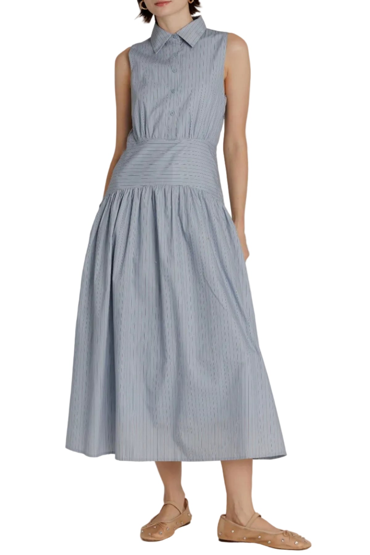 Lindsey Striped Curved Yoke Midi Dress