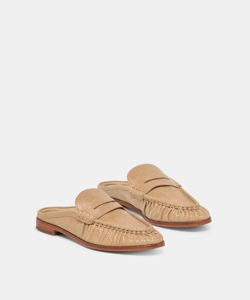 Betzy Latte Embossed Suede Loafers