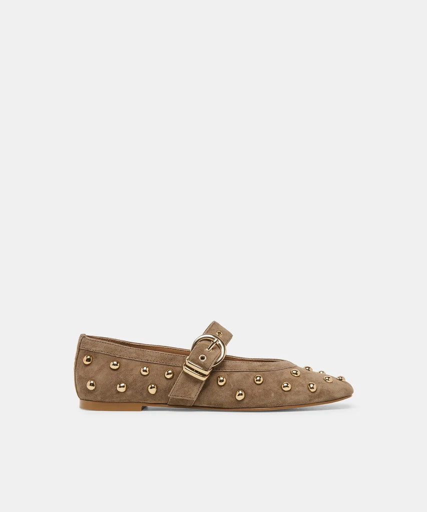 Mikel Stud Olive Suede Ballet Flat