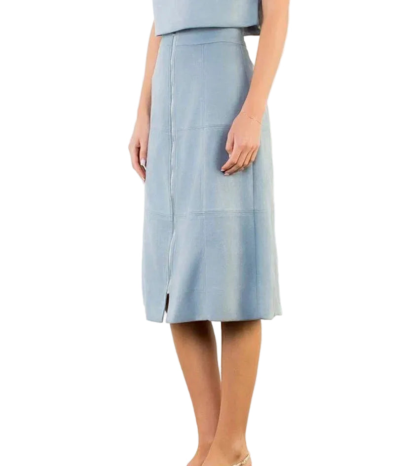 Isla Suede Zipper Midi Skirt