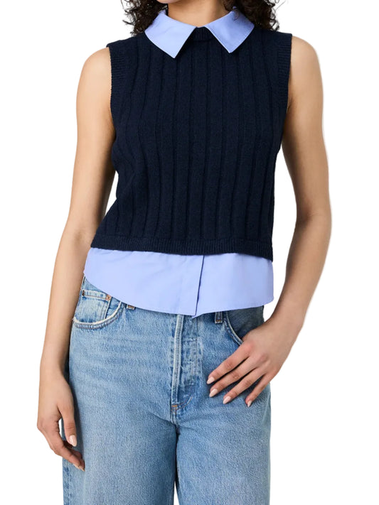 French Connection Aleyna Knit Poplin Collared Vest
