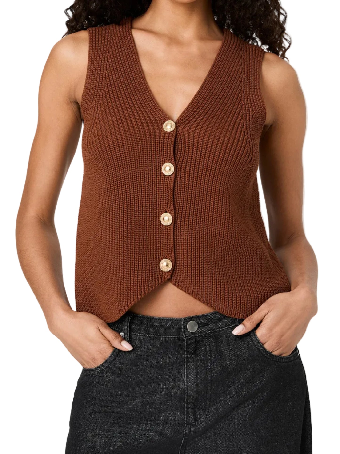 French Connection Mozart VNeck Vest in Chestnut Brown