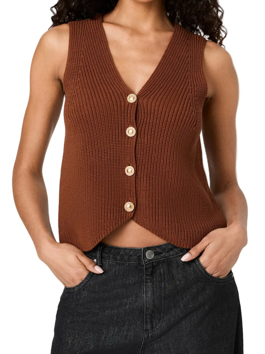 French Connection Mozart VNeck Vest in Chestnut Brown
