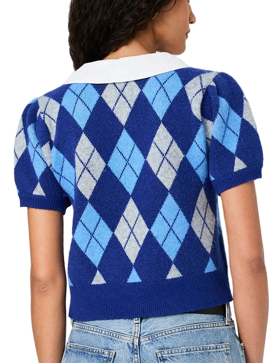 French Connection Koda Knit Collared Puff Sleeve Top