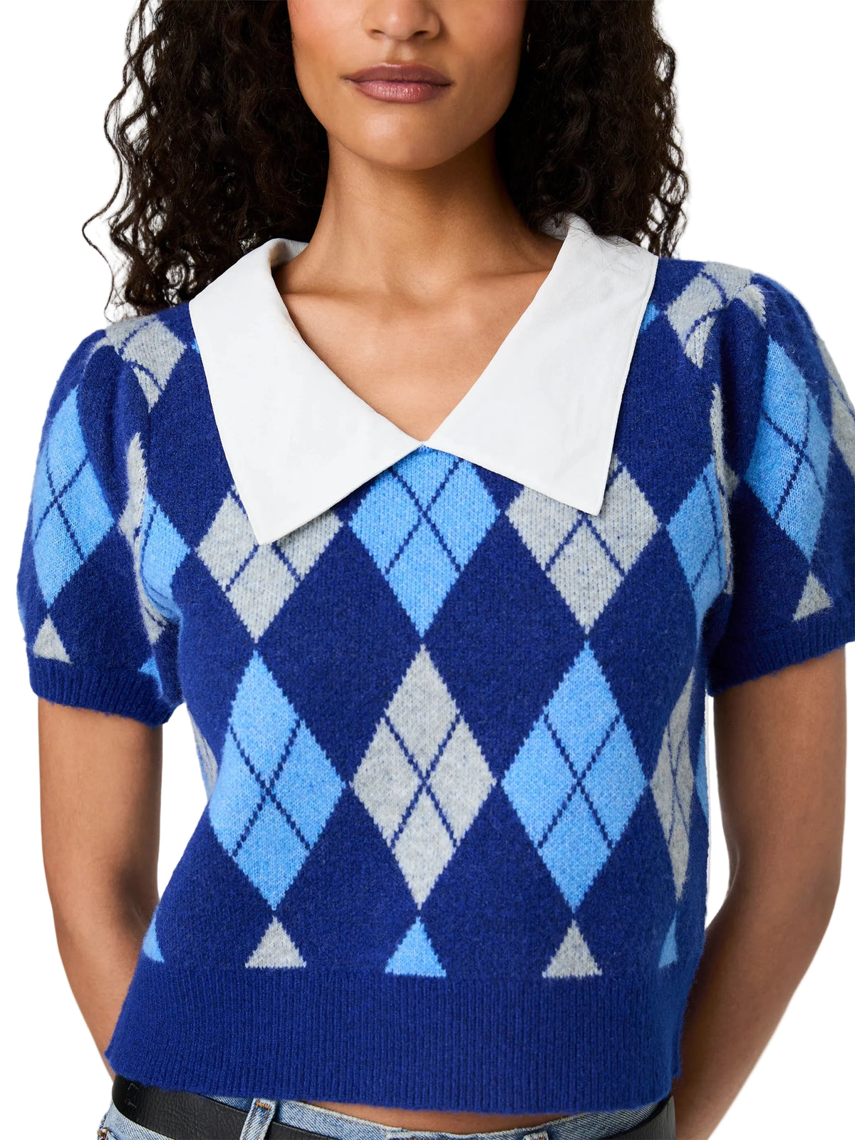 French Connection Koda Knit Collared Puff Sleeve Top
